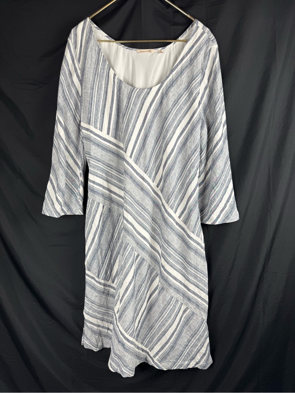 Soft Surroundings Dress XL Sonya Linen Blue White Stripe Coastal Resort Wear